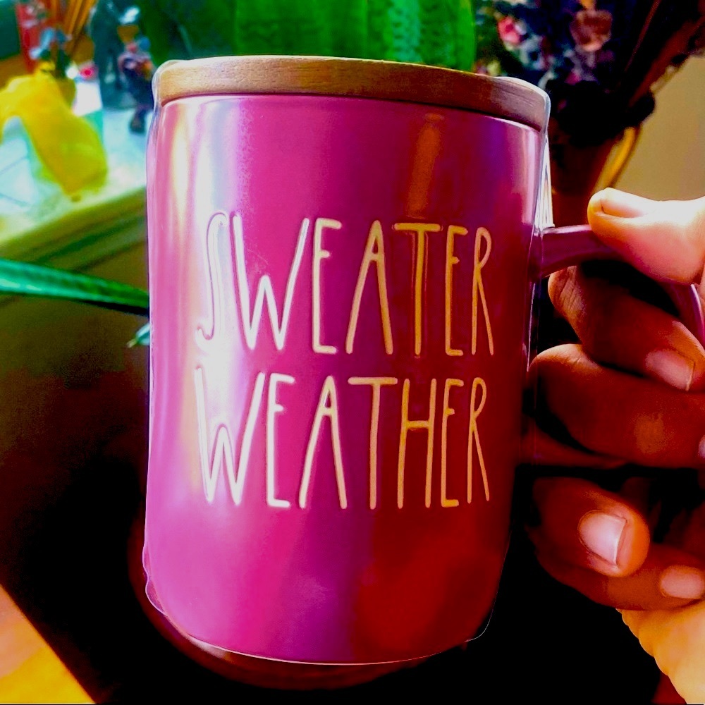Rae Dunn “Sweater Weather” Coffee Tea w/ cover lid